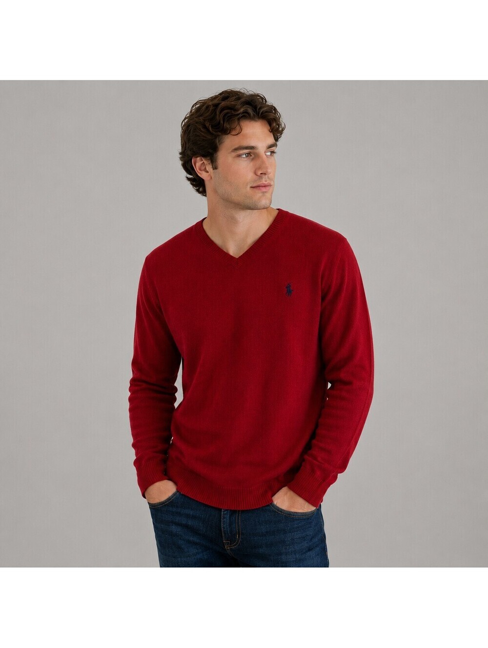 Polo Ralph Lauren Red 100% Lambswool V-Neck Sweater M